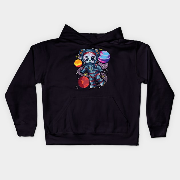 Astronaut Panda Bear In Space Kids Hoodie by E